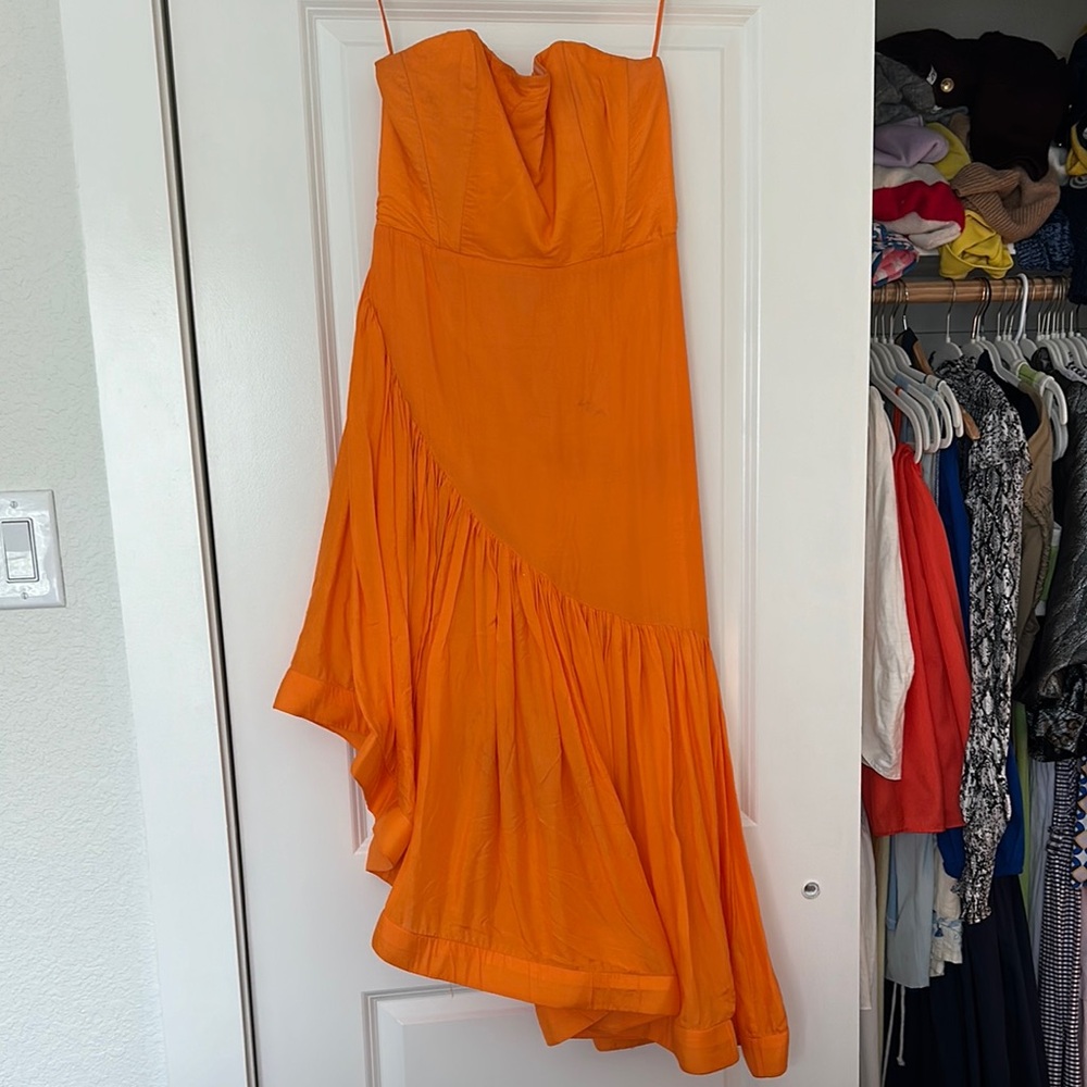 Anthropologie Orange Strapless Dress